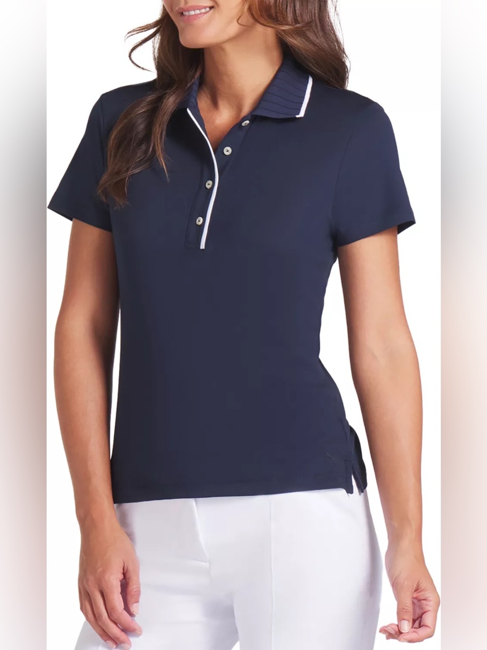 Puma Golf Navy Performance Polo Shirt XL White Trim Stretch